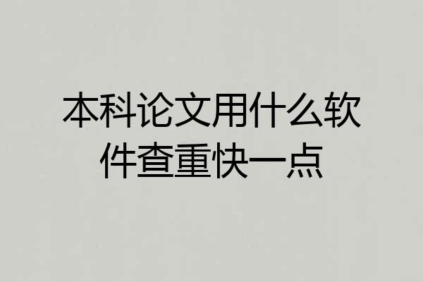 本科论文用什么软件查重快一点