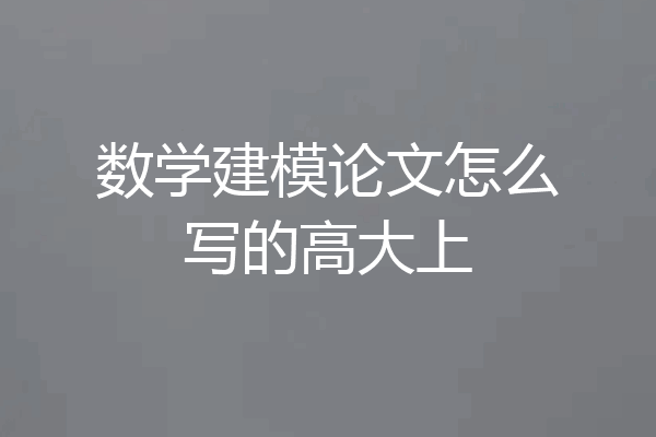 数学建模论文怎么写的高大上
