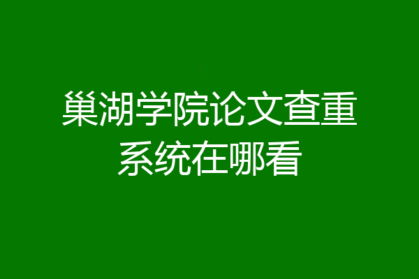 巢湖学院论文查重系统在哪看