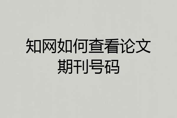 知网如何查看论文期刊号码