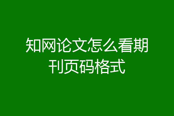 知网论文怎么看期刊页码格式