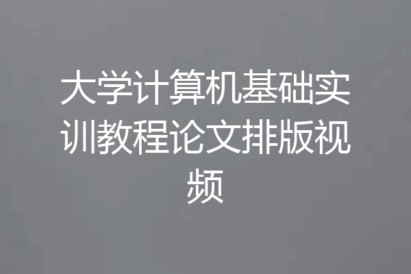 大学计算机基础实训教程论文排版视频