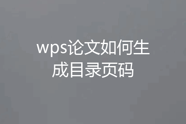 wps论文如何生成目录页码