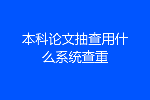 本科论文抽查用什么系统查重