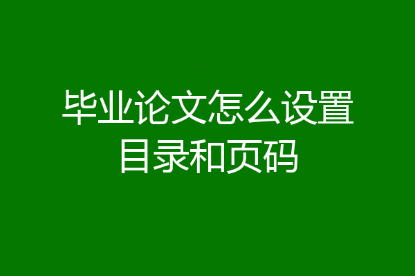毕业论文怎么设置目录和页码