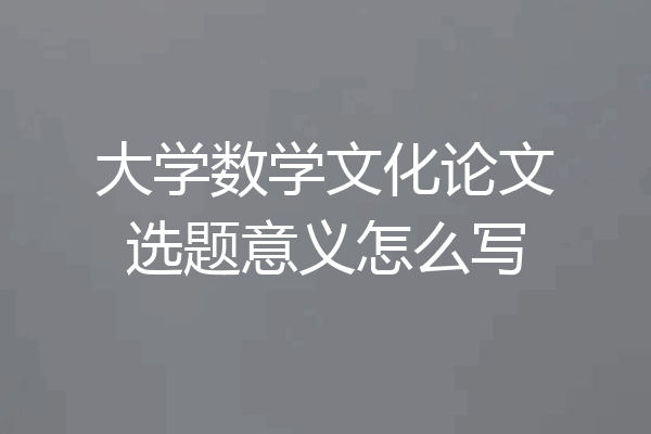 大学数学文化论文选题意义怎么写