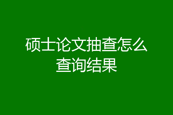 硕士论文抽查怎么查询结果