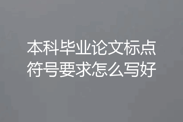 本科毕业论文标点符号要求怎么写好