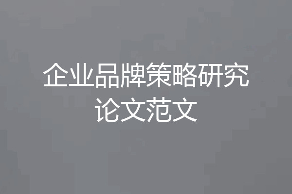 企业品牌策略研究论文范文