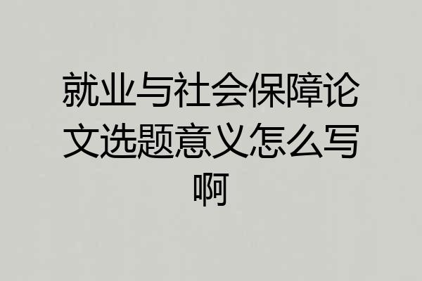 就业与社会保障论文选题意义怎么写啊