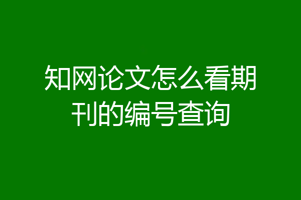 知网论文怎么看期刊的编号查询