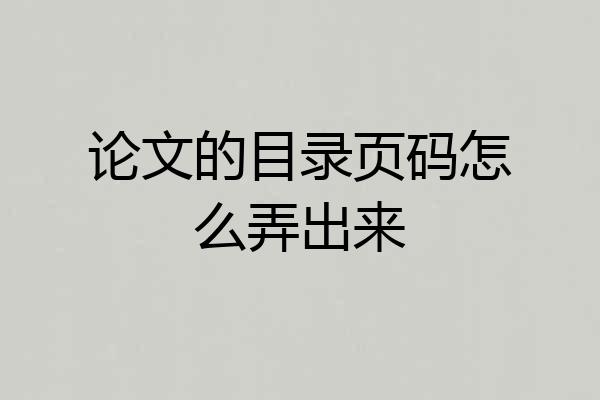 论文的目录页码怎么弄出来