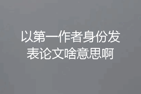 以第一作者身份发表论文啥意思啊