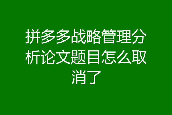 拼多多战略管理分析论文题目怎么取消了
