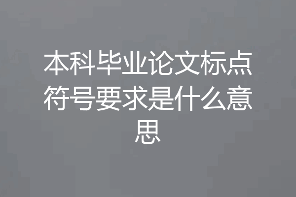 本科毕业论文标点符号要求是什么意思