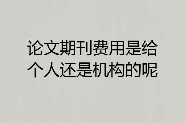 论文期刊费用是给个人还是机构的呢