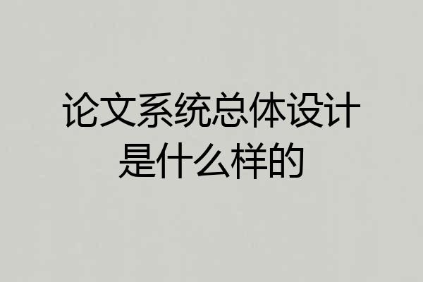 论文系统总体设计是什么样的