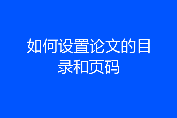 如何设置论文的目录和页码