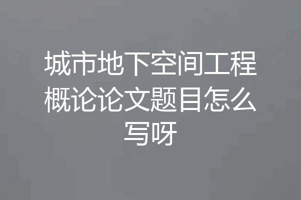城市地下空间工程概论论文题目怎么写呀