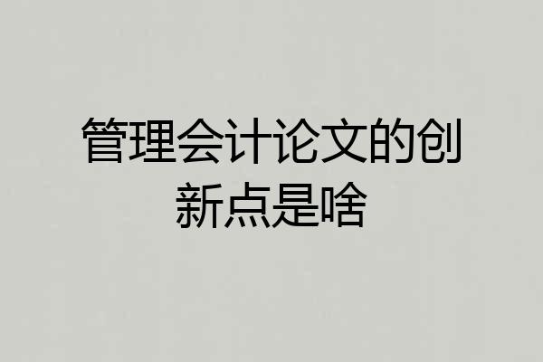 管理会计论文的创新点是啥