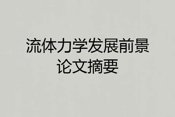 流体力学发展前景论文摘要
