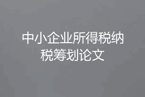 中小企业所得税纳税筹划论文