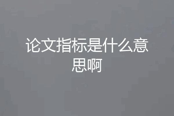 论文指标是什么意思啊