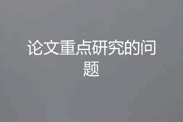论文重点研究的问题