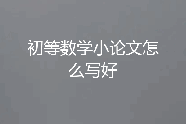 初等数学小论文怎么写好