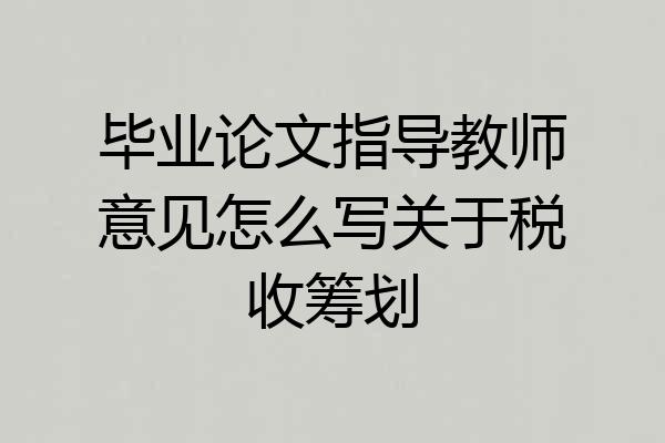 毕业论文指导教师意见怎么写关于税收筹划