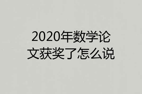 2020年数学论文获奖了怎么说