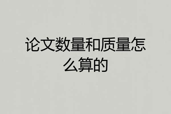 论文数量和质量怎么算的
