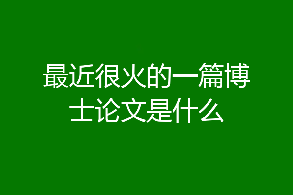 最近很火的一篇博士论文是什么