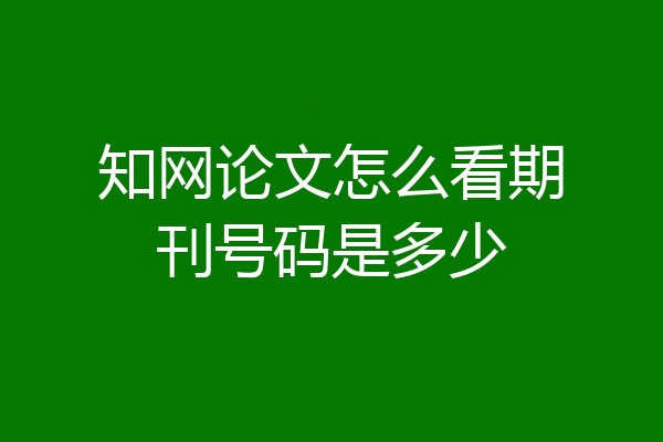 知网论文怎么看期刊号码是多少