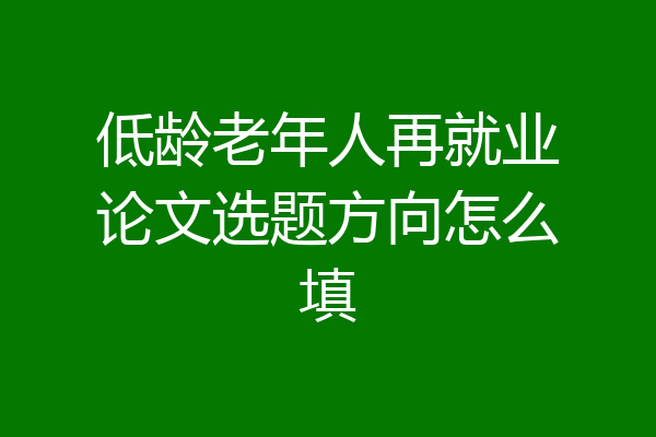 低龄老年人再就业论文选题方向怎么填