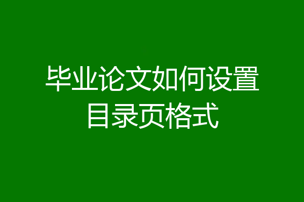 毕业论文如何设置目录页格式