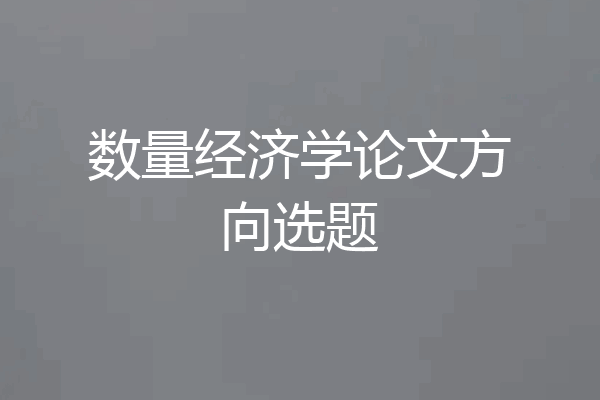 数量经济学论文方向选题