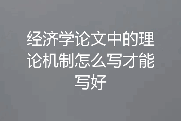 经济学论文中的理论机制怎么写才能写好