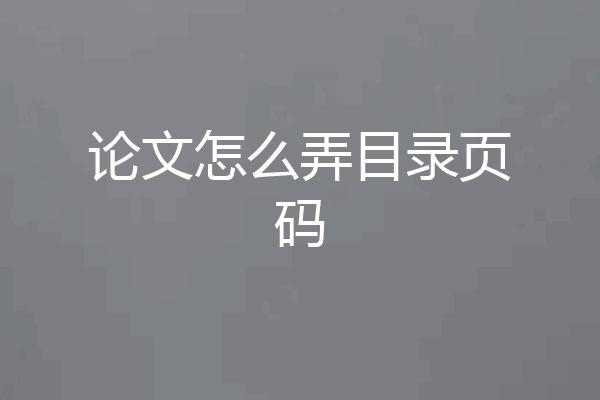 论文怎么弄目录页码