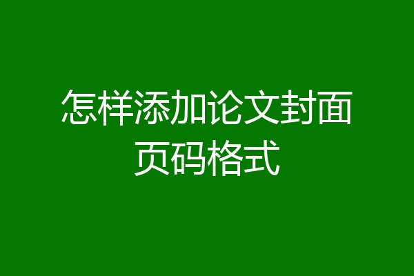 怎样添加论文封面页码格式
