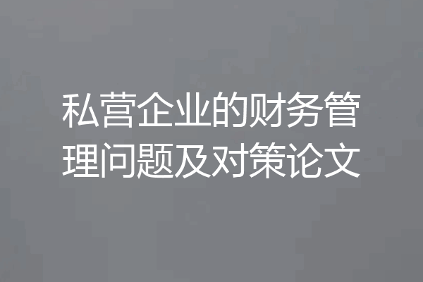 私营企业的财务管理问题及对策论文