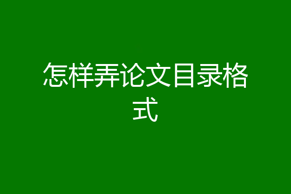 怎样弄论文目录格式