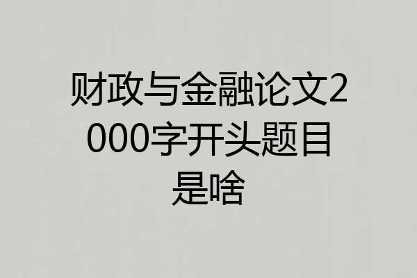 财政与金融论文2000字开头题目是啥