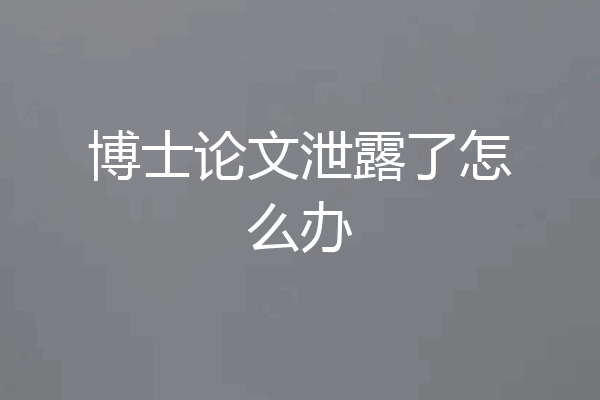 博士论文泄露了怎么办