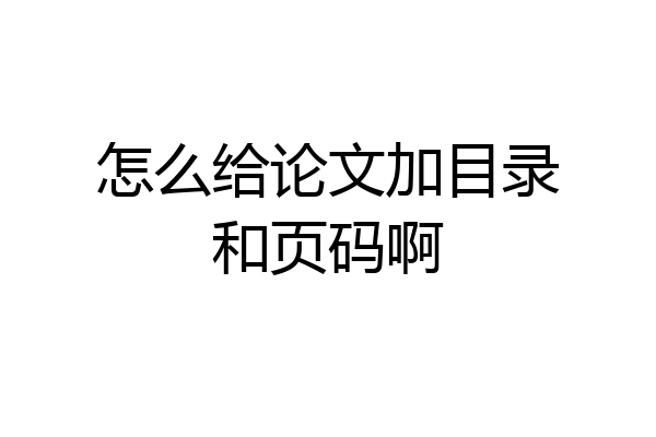 怎么给论文加目录和页码啊