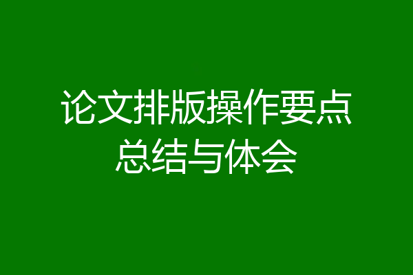 论文排版操作要点总结与体会