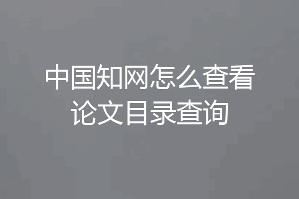 中国知网怎么查看论文目录查询