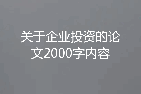 关于企业投资的论文2000字内容