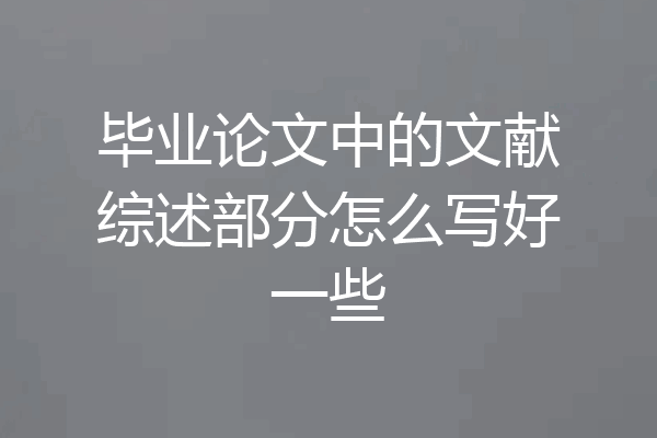毕业论文中的文献综述部分怎么写好一些