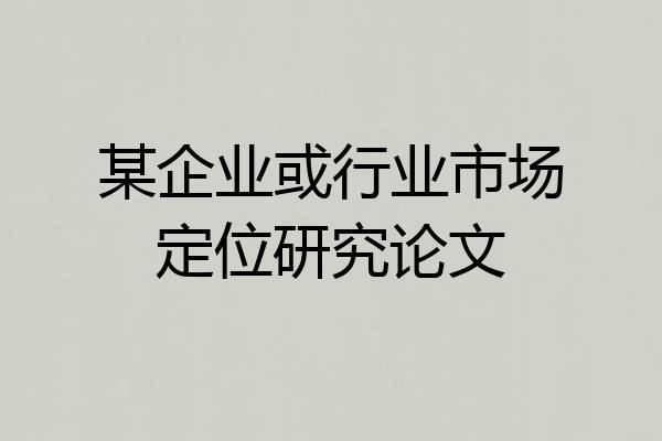 某企业或行业市场定位研究论文